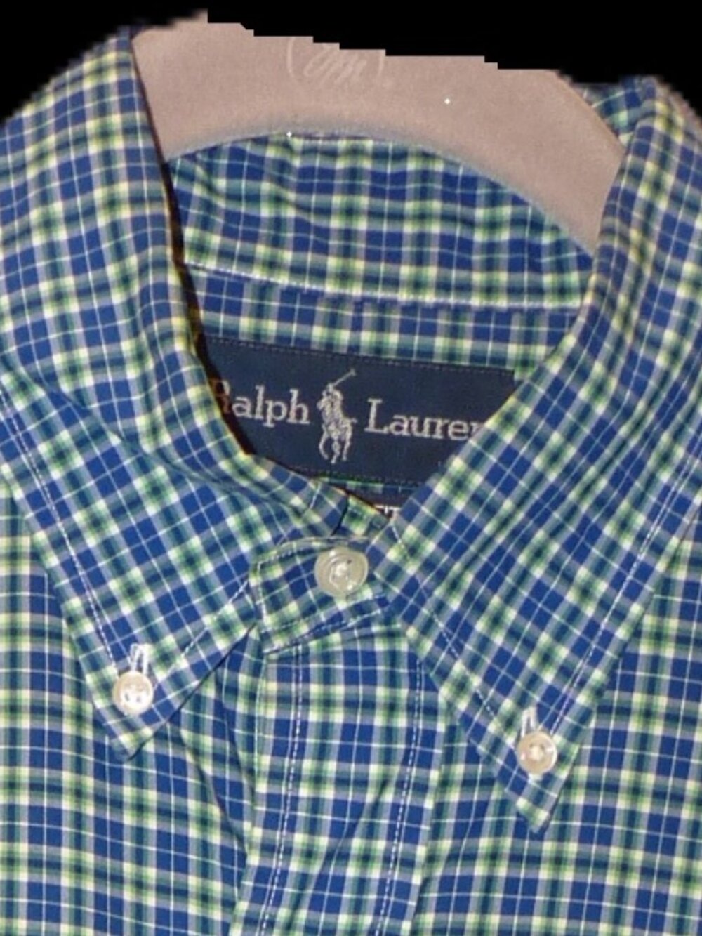 Polo Ralph Lauren oxford shirt, blue/green plaid, button up. Men's small.